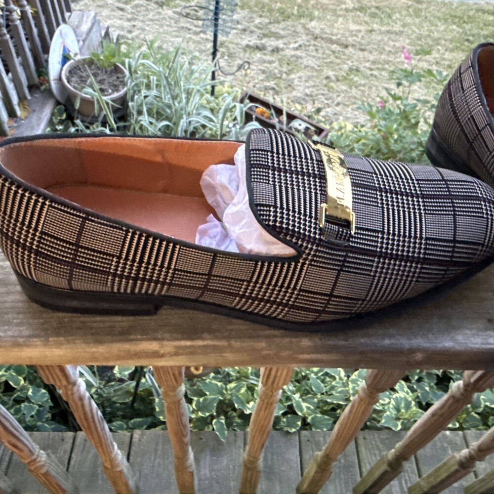 Elanroman Houndstooth Tassel Loafers Prince of Wales Check Red Sole Size 43